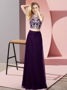 Smart Beading Prom Dresses Purple Backless Sleeveless Floor Length