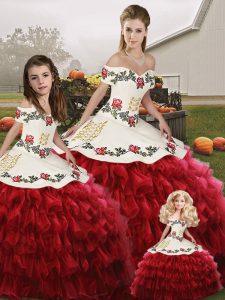 Organza Sleeveless Floor Length Quince Ball Gowns and Embroidery and Ruffled Layers