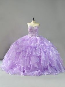 Brush Train Ball Gowns Sweet 16 Dress Lavender Sweetheart Organza Sleeveless Lace Up