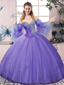 Lavender Sleeveless Tulle Lace Up 15 Quinceanera Dress for Sweet 16 and Quinceanera