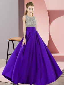 Graceful Purple Evening Dress Prom and Party with Beading Scoop Sleeveless Backless