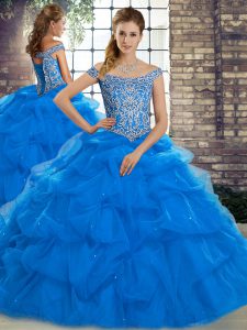 Fantastic Sleeveless Brush Train Lace Up Beading and Pick Ups Ball Gown Prom Dress