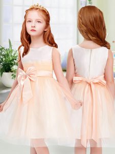 Knee Length Peach Flower Girl Dresses for Less Tulle Sleeveless Bowknot