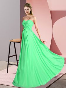 Sweetheart Sleeveless Homecoming Dress Floor Length Ruching Green Chiffon