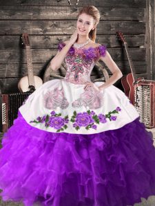 Exceptional Floor Length Lace Up Quince Ball Gowns Purple for Sweet 16 and Quinceanera with Embroidery