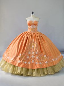Orange Sweetheart Neckline Embroidery and Ruffled Layers Sweet 16 Dresses Sleeveless Lace Up