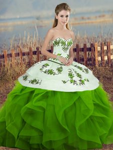 Chic Green Sleeveless Tulle Lace Up 15 Quinceanera Dress for Military Ball and Sweet 16 and Quinceanera