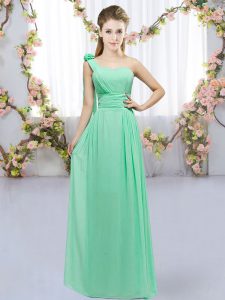 Fantastic Turquoise Lace Up One Shoulder Hand Made Flower Bridesmaid Dress Chiffon Sleeveless