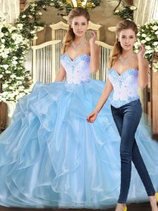 Sweetheart Sleeveless Lace Up Sweet 16 Quinceanera Dress Blue Organza