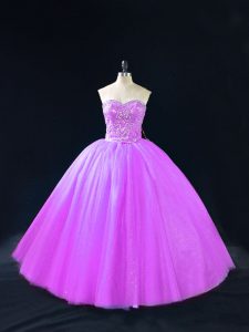 Customized Purple Sweetheart Lace Up Beading 15th Birthday Dress Sleeveless