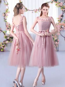 Scoop Sleeveless Lace Up Dama Dress Pink Tulle