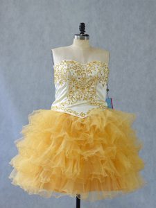 Gorgeous Yellow Sweetheart Neckline Beading and Ruffles Homecoming Dress Sleeveless Lace Up