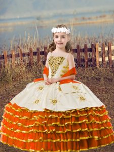 New Arrival Orange Red Sleeveless Beading and Embroidery and Ruffled Layers Floor Length Little Girl Pageant Dress