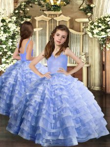 Superior Lavender Lace Up Little Girls Pageant Dress Ruffled Layers Sleeveless Floor Length