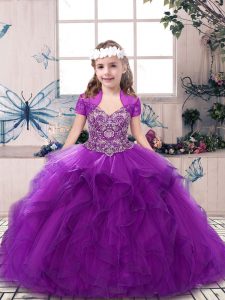 Purple Sleeveless Beading and Ruffles Floor Length Pageant Dress for Teens