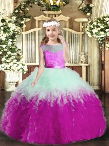 Sleeveless Tulle Floor Length Backless Little Girls Pageant Dress in Multi-color with Ruffles