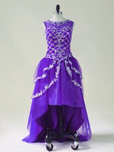 Purple Scoop Zipper Beading and Appliques Prom Party Dress Sleeveless