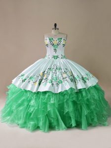 Green Lace Up Sweetheart Embroidery Sweet 16 Quinceanera Dress Organza Sleeveless Brush Train