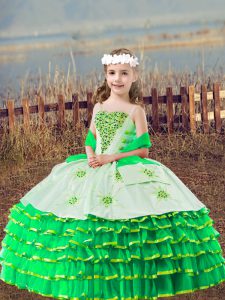 Perfect Green Sleeveless Floor Length Beading and Embroidery and Ruffled Layers Lace Up Kids Formal Wear
