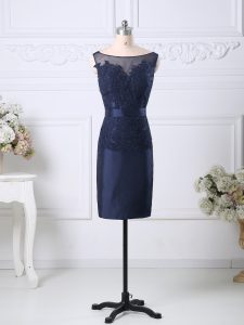 Navy Blue Zipper Homecoming Dress Beading and Lace Sleeveless Knee Length