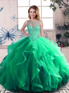 Green Quinceanera Dress Sweet 16 and Quinceanera with Beading and Ruffles Scoop Sleeveless Lace Up