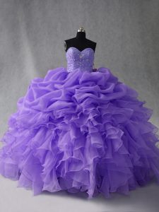 Lavender Sleeveless Organza Lace Up Sweet 16 Dresses for Sweet 16 and Quinceanera