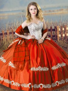 Sleeveless Floor Length Beading and Embroidery Lace Up Sweet 16 Dress with Orange Red