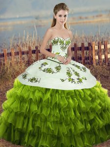 Custom Designed Sleeveless Lace Up Floor Length Embroidery and Ruffled Layers and Bowknot Quinceanera Dresses
