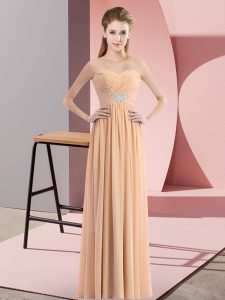 Empire Prom Evening Gown Peach Sweetheart Chiffon Sleeveless Floor Length Zipper