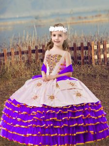 Superior Sleeveless Lace Up Floor Length Beading and Embroidery and Ruffled Layers Pageant Gowns For Girls