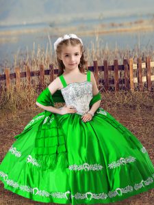 Modern Green Straps Neckline Beading and Embroidery Girls Pageant Dresses Sleeveless Lace Up