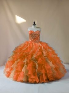 Fabulous Multi-color Ball Gowns Sweetheart Sleeveless Organza Floor Length Lace Up Beading and Ruffles Sweet 16 Quinceanera Dress