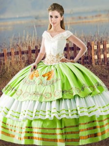 Embroidery and Ruffled Layers Quinceanera Gown Lace Up Sleeveless Floor Length