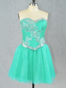 Turquoise Sleeveless Tulle Lace Up for Prom and Party