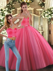 Coral Red Sweetheart Lace Up Beading Quinceanera Gown Sleeveless