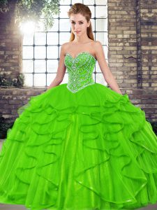 Ball Gowns Tulle Sweetheart Sleeveless Beading and Ruffles Floor Length Lace Up Sweet 16 Quinceanera Dress