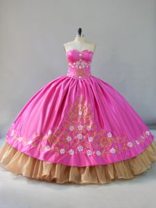 Embroidery Quinceanera Dress Rose Pink Lace Up Sleeveless Floor Length
