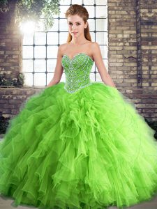 Sweetheart Lace Up Beading and Ruffles Quinceanera Dresses Sleeveless