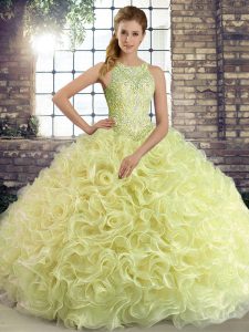 Yellow Green Lace Up Quinceanera Dress Beading Sleeveless Floor Length