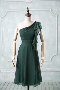 Hot Sale Knee Length Empire Sleeveless Peacock Green Celebrity Prom Dress Zipper