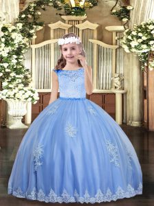 Excellent Tulle Scoop Sleeveless Zipper Beading and Appliques Custom Made Pageant Dress in Baby Blue