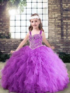 Charming Floor Length Lace Up Girls Pageant Dresses Purple for Party and Wedding Party with Beading and Ruching