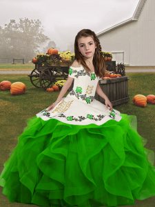 Most Popular Lace Up Straps Embroidery and Ruffles Pageant Dresses Organza Sleeveless