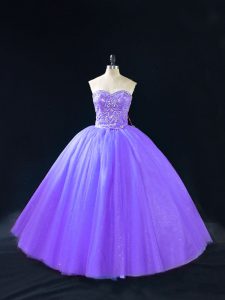 Sweet Sweetheart Sleeveless Tulle 15 Quinceanera Dress Beading Lace Up