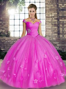 Latest Beading and Appliques Quinceanera Gowns Lilac Lace Up Sleeveless Floor Length