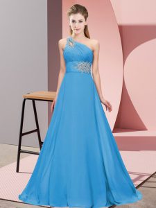 Flirting Beading Homecoming Dress Blue Lace Up Sleeveless Floor Length