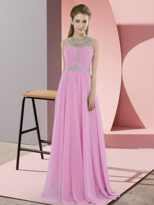 Rose Pink Zipper Formal Evening Gowns Beading Sleeveless Floor Length