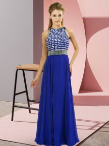 Sophisticated Royal Blue Homecoming Dress Prom and Party and Military Ball with Beading Scoop Sleeveless Side Zipper
