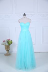 Empire Bridesmaids Dress Aqua Blue Sweetheart Tulle Sleeveless Floor Length Zipper