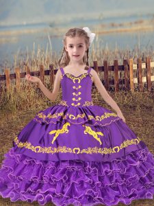 Lavender Sleeveless Beading and Embroidery and Ruffled Layers Floor Length Child Pageant Dress